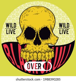 Illustration vector skull skate design with cap and text in background