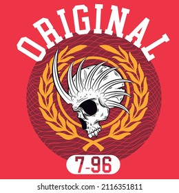 Illustration vector skull with spikes and text varsity design