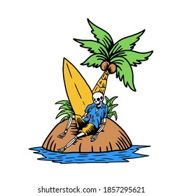 illustration vector of skull summer beach