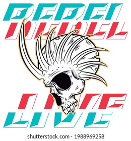 Illustration vector skull tattoo design with skate style witn text and background
