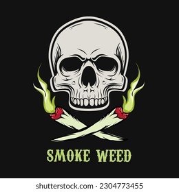 illustration vector of skull and weed,smoke,perfect for print,etc