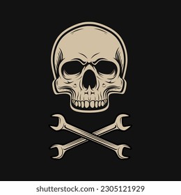 illustration vector of skull and wrench perfect for print,etc