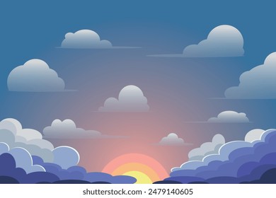 illustration vector sky blue pink sunset sun setting clouds