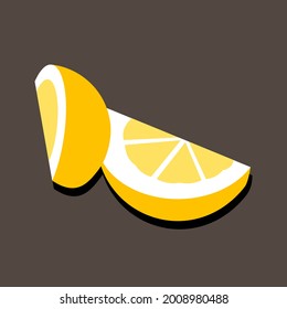 Illustration vector of sliced lemon on dark blackground for icon or lodo design on organic products.