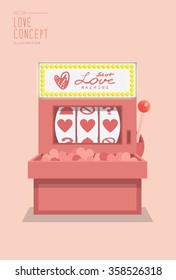 Illustration vector slot machine love prediction flat style.