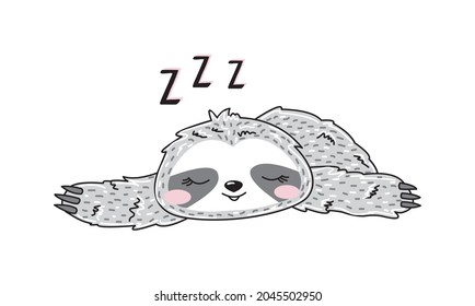 Illustration Vector Sloth Animal Sleeping Relaxing Isolated