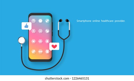 Illustration Vector, Smartphone Online Healthcare Provider.