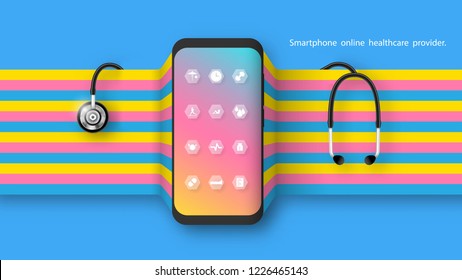 Illustration Vector, Smartphone Online Healthcare Provider.