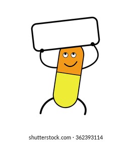illustration vector smiling capsule holding a blank sign, copyspace