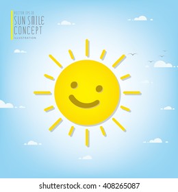 Illustration vector smiling sun illuminating the sky during the day.