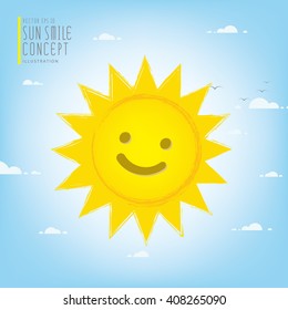 Illustration vector smiling sun illuminating the sky during the day.