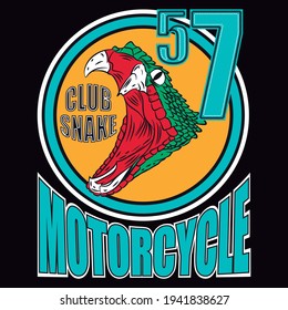 Ilustración vectorial de motocicleta de serpiente y texto. con estilo de tatuaje