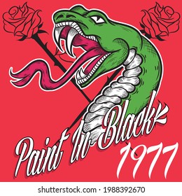 Illustration vector snake tattoo design with text in background urban style