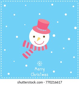 Illustration vector of snowman face decorated with snow on blue background for Merry Christmas festival.