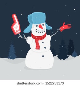 Illustration Vector Snowman In The Forest