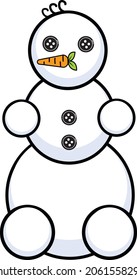 The illustration is vector. The snowman icon. Snowball, carrot, buttons. The snowman. Winter Games. Sculpture made of snow. Happy New Year. Children's drawing. Snowy Christmas.