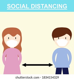 Illustration vector of social distance theory of avoid virus spread, virus infection solution, covid-19 protection