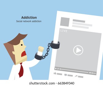 illustration vector social media marketing with video live streaming advertising. Young business man addict to viral video content as concept.