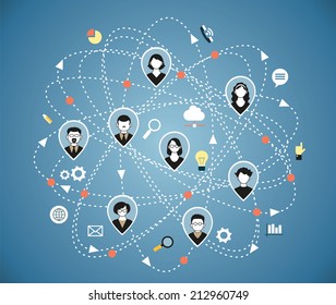  Illustration, Vector. Social media network connection concept.