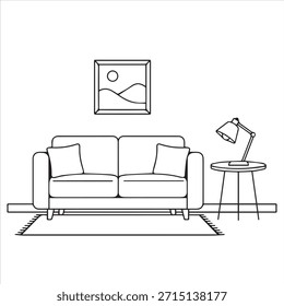Illustration vector of a sofa room line drawing art