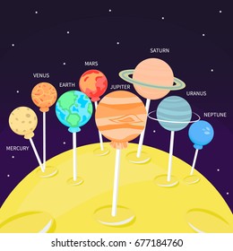 Illustration Vector of Solar system with all planet in universe, flat design