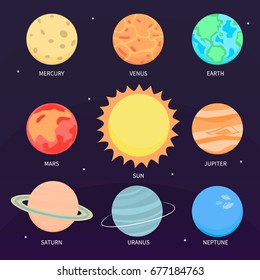 Illustration Vector of Solar system with all planet in universe, flat design