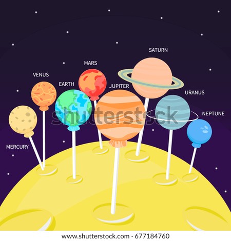 Illustration Vector of Solar system with all planet in universe, flat design