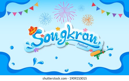 Illustration vector of Songkran festival with splash water design to text.
