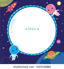 Illustration vector of space template design with astronauts, rocket moon and stars on galaxy background.