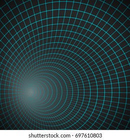 Illustration of Vector Spiral Tunnel. Wireframe Technology Vortex Tunnel Illusion Background