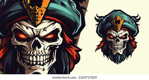 Vector de ilustración para equipos deportivos y deportivos electrónicos: Fierce zombie Skull Face Pirate Logo Mascota