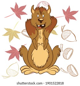 Illustration vector squirrel in cartoon style for fashion design or other products.