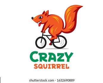 Illustration Of A Vector Squirrel. Logo Of A Crazy Squirrel On A Bicycle.