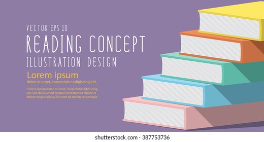 Illustration vector stack of books heading, banner