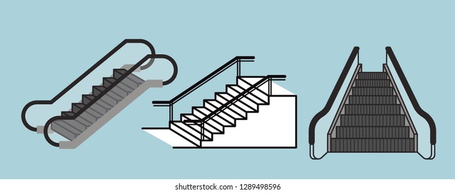 Illustration vector stair and escalator, flat style.