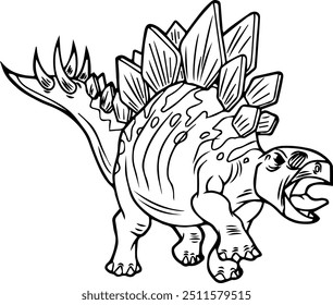 Illustrationsvektor Stegosaurus Dinosaurier Die Merkmale dieses Dinosauriers sind leicht zu erkennen, nämlich die beiden Reihen von schwarz-weißen Silhouettenskalen, die gut für Lernen und Bildung sind