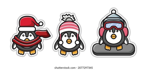 ilustración de pingüinos vectoriales de pegatinas
