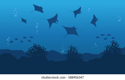 Illustration vector of stingray on ocean landscape