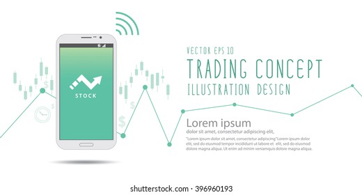 Illustration vector stock trading over the Internet with a mobile phone banner.