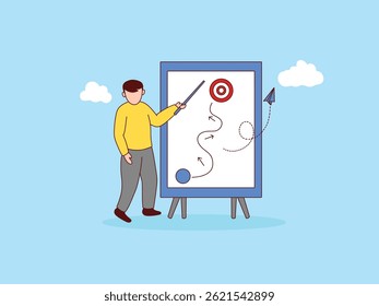 illustration vector Strategic planning, a plan to overcome difficulties or obstacles in order to achieve goals or objectives, business success concept, planning tactics chart