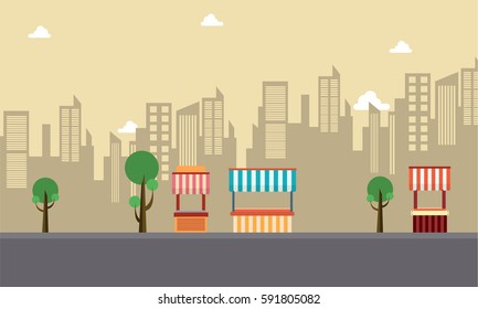 Illustration vector of street stall with building collection