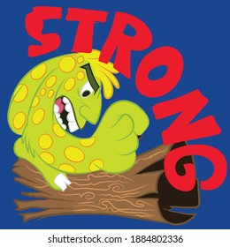 Illustration vector strong monster with wood, text and background