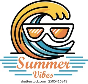 Illustration vector style of sunglass and waves on summer vibes