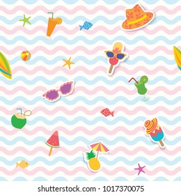 Illustration vector of Summer background decorated with juice, fruit, ice cream and accessories design for seamless pattern.