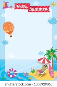 Illustration vector of Summer design with frame on beach background.