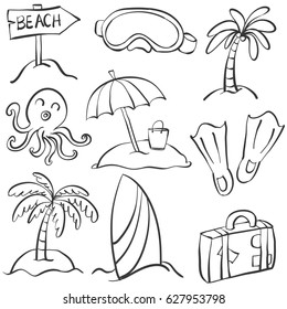 Illustration vector summer object doodles