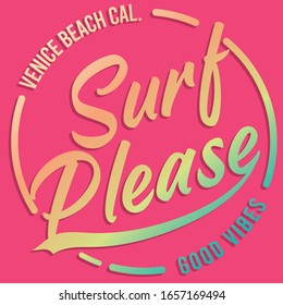 Illustration vector Surf Please Text with gradient and Beach Design