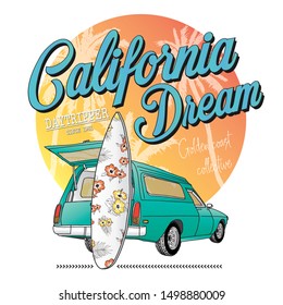 illustration vector surf van and tropical graphic print