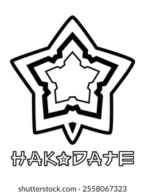 Illustration vector symbol of Hakodate city in Hokkaido Japan with famous Goryokaku star shape fort drawing in black and white