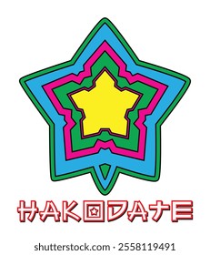 Illustration vector symbol of Hakodate city in Hokkaido Japan with famous Goryokaku star shape fort drawing in colorful cartoon vector